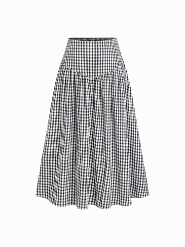 Women's Gingham Midi Skirts A-Line High Waist Long Plaid Maxi | Trendy Summer Beach Vacation Outfits
